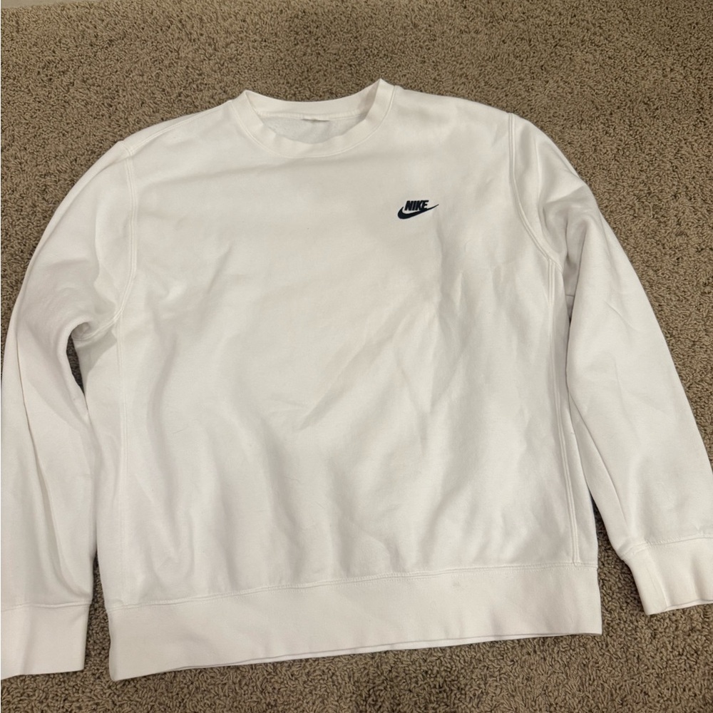 Nike White Crewneck Sweater with Iconic Swoosh